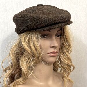 Vintage Harris Tweed plaid 100% wool newsboy hat cap Made in Germany by Bullani